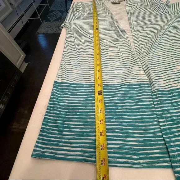 Chicos 1 Medium Green & White Stripe Open Front Cardigan Lightweight Cotton - Picture 7 of 7